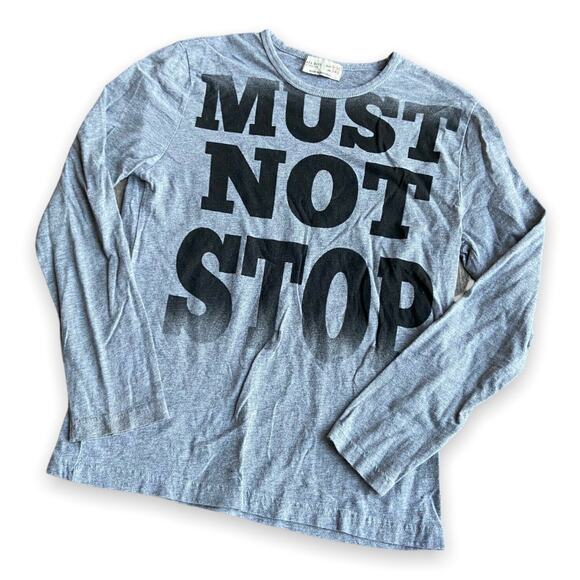 ZARA Boys Shirt Size 9 10 140 Must‎ Not Stop Long Sleeve Tee T-Shirt Gray Black - Picture 1 of 8